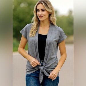 Gray Tie-Front Women's Top